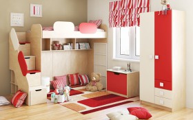 Детская комната Бэрри (Бежевый/Красный/корпус Клен) в Братске - bratsk.katalogmebeli.com | фото