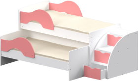 Кровать детская Матрешка выкатная с лестницей  Белый/Розовый в Братске - bratsk.katalogmebeli.com | фото