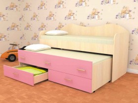 Кровать детская Нимфа двухместная 2.0 Дуб молочный/Розовый в Братске - bratsk.katalogmebeli.com | фото