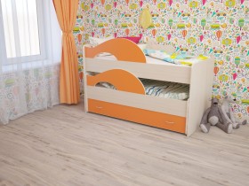 Кровать детская Радуга 1600 Млечный дуб/Оранжевый в Братске - bratsk.katalogmebeli.com | фото