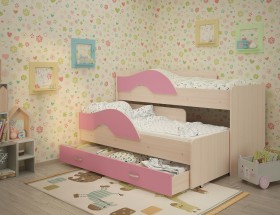 Кровать детская Радуга 1600 Млечный дуб/Розовый в Братске - bratsk.katalogmebeli.com | фото