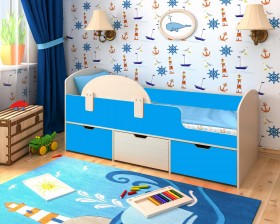 Кровать Малыш-мини с бортиком Дуб молочный/Голубой в Братске - bratsk.katalogmebeli.com | фото