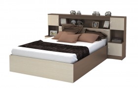 Кровать с прикроватным блоком КР 552 Спальня Basya (шимо темный/шимо светлый) в Братске - bratsk.katalogmebeli.com | фото