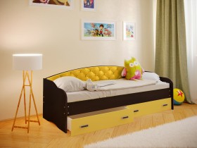 Кровать Софа-7 с мягкой спинкой (800х2000) Венге/Желтый в Братске - bratsk.katalogmebeli.com | фото