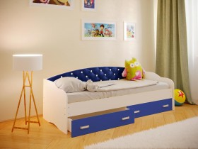 Кровать Софа-8 с мягкой спинкой со стразами (900х1900) Белый/Синий в Братске - bratsk.katalogmebeli.com | фото