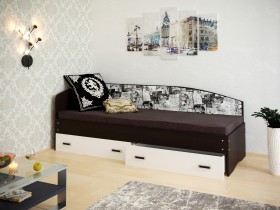 Кровать Софа-9 с мягкой спинкой с рисунком Милана (900х1900) Венге/Белый в Братске - bratsk.katalogmebeli.com | фото