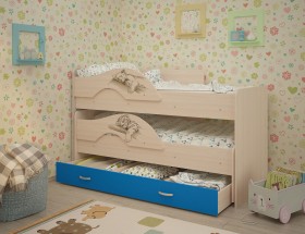 Кровать выкатная Радуга-Сафари детская 1600 Млечный дуб/Голубой в Братске - bratsk.katalogmebeli.com | фото