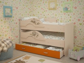 Кровать выкатная Радуга-Сафари детская 1600 Млечный дуб/Оранжевый в Братске - bratsk.katalogmebeli.com | фото