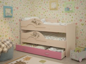 Кровать выкатная Радуга-Сафари детская 1600 Млечный дуб/Розовый в Братске - bratsk.katalogmebeli.com | фото