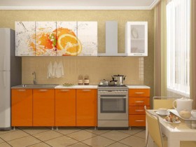 Кухонный гарнитур 1,8м Апельсин (Белый/Оранжевый металлик/Фотопечать апельсин) в Братске - bratsk.katalogmebeli.com | фото