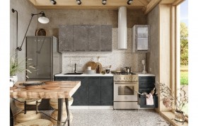 Кухонный гарнитур Нувель 1800мм белый/бетон коричневый/бетон черный в Братске - bratsk.katalogmebeli.com | фото